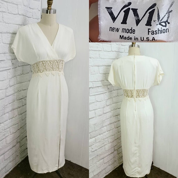 Off white 90s does 40s lace midriff front slit sh… - image 1