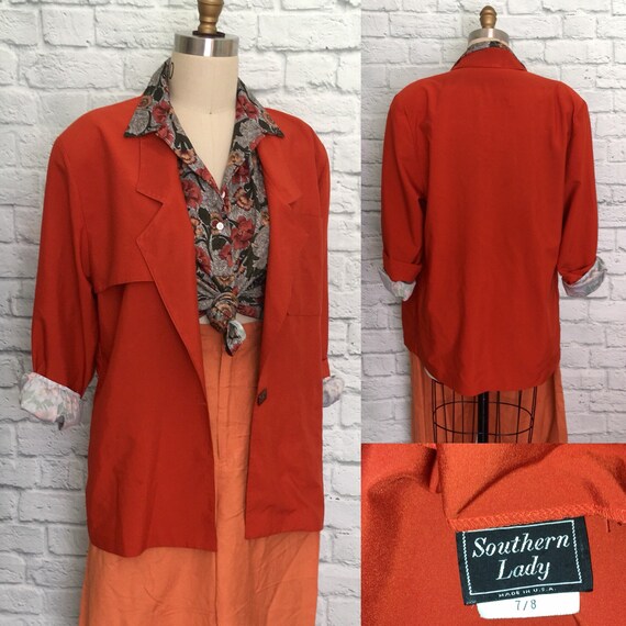 80s 90s Power Blazer Burnt Orange Jacket Shoulder