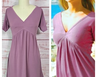Sharon Tate Mini Dress, Mauve Babydoll knit, empire waist, reproduction sample XS