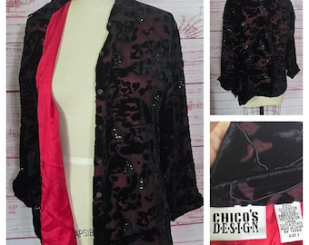 90s Silk burnt-out velvet Shirt Jacket witchy vibes whimsigoth red black