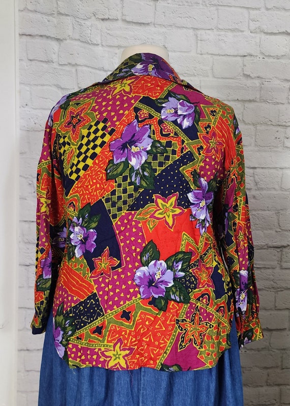 80s/90s Blouse, Hawaiian Multi color rayon shirt,… - image 3