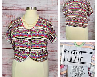 90s cotton knit crop top, loose fit elbow sleeve. Oversized L Striped