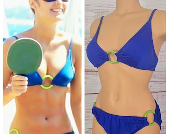 Sharon Bikini, blue,green rings, low rise full coverage bottom reproduction sample S