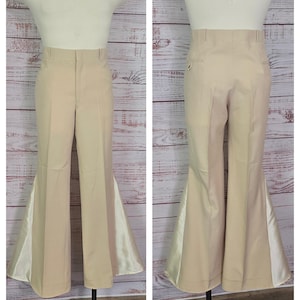 70s ivory  flared trouser Pants Disco Mens vintage, Satin Flares Upcycled 40x34