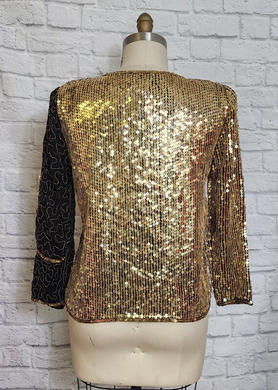 80s Silk Blouse, Beaded Sequin Shirt, embellished… - image 5