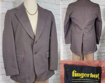 Mens 70s Disco Blazer Suit Jacket Menswear Large collar blue Brown Gray stripe