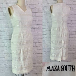 white Vintage 90s shift Dress lace stripe trims Marilyn Monroe 50s style Pinup Size Large