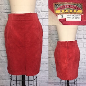 Suede Skirt 1980s 1990s Rust Autumn Spice Red Orange Mini REAL LEATHER high waist 80s 90s Fall Size 8 medium W27