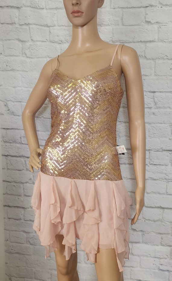 Y2k does 1920s Flapper Dress gold beige Beaded se… - image 4