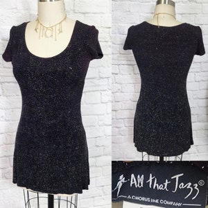 Super mini robe noire en maille pailletée des années 90, manches courtes, ambiance sorcière, fantaisie, robe de soirée de Noël