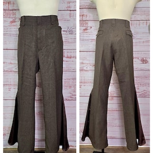 70s Heathered Brown flared trouser Pants Disco Mens vintage, Satin Flares Upcycled 42x33 bellbottoms
