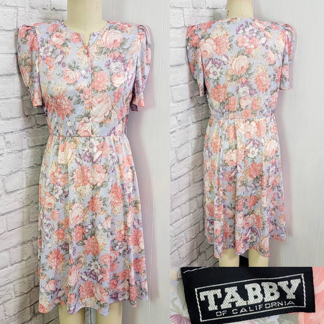 L/XL Vintage Dress 70s 80s Kater Dress Blue Purple Floral Etsy