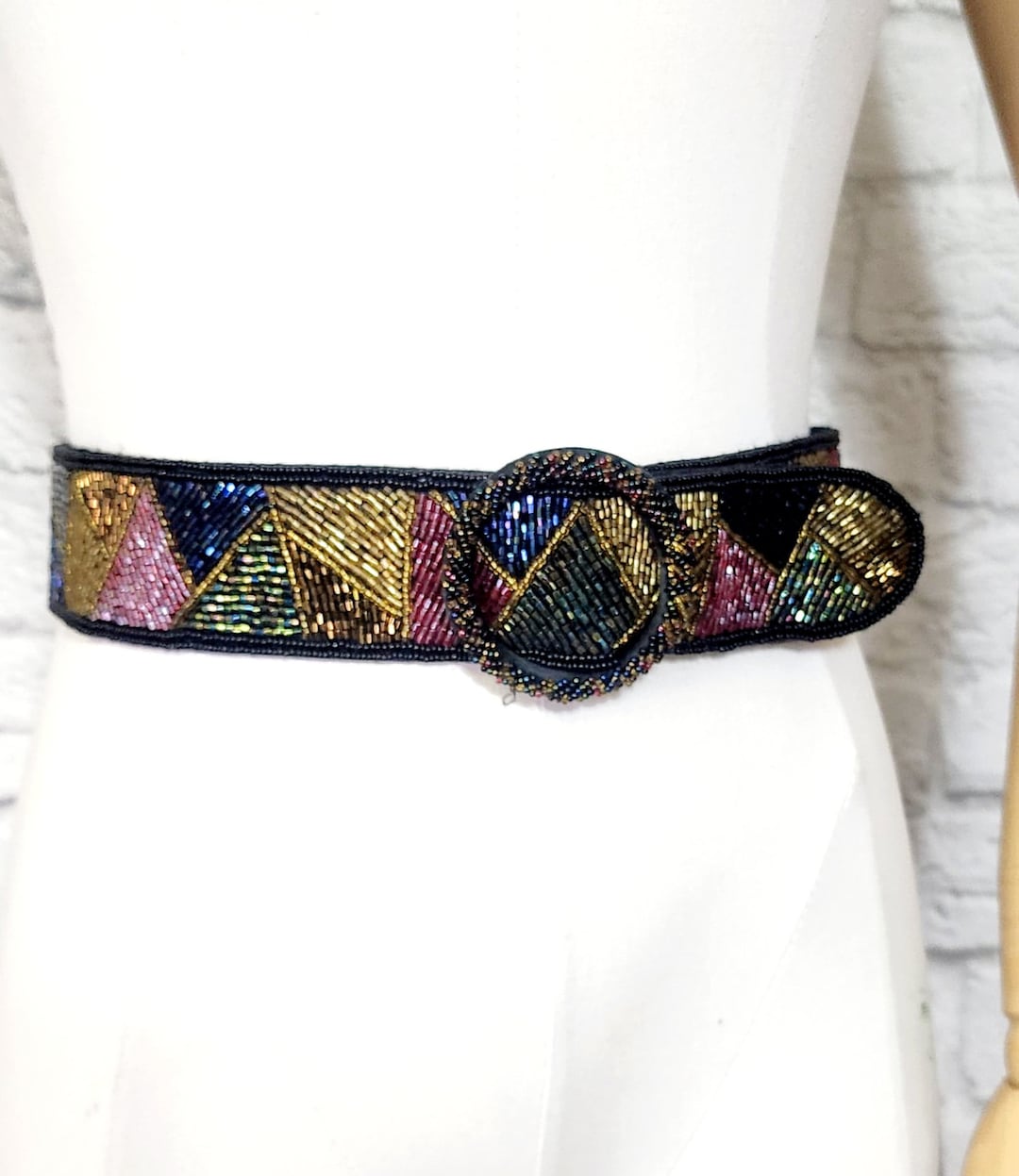 1980s Vintage Belt 80s Silk Beaded Statement Belt Pinup  display picture 3