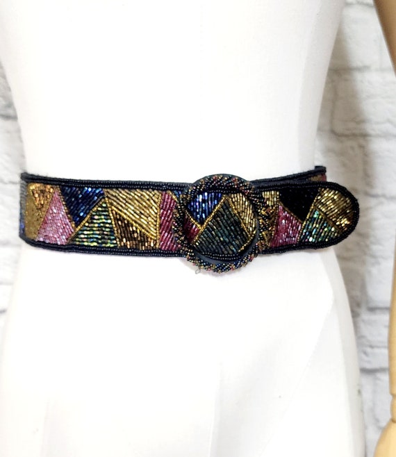 1980’s Vintage Beaded Belt 1980s Vintage Carolyn Tanner Beaded Belt Red & White Cords  main image 2
