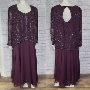 Plus Size 4XL Wine Burgundy Beaded maxi Flapper Dress sequin fringe dress - Gatsby 80s 1980s does 1920s 20s style