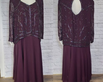 Plus Size 4XL Wine Burgundy Beaded maxi Flapper Dress sequin fringe dress - Gatsby 80s 1980s does 1920s 20s style