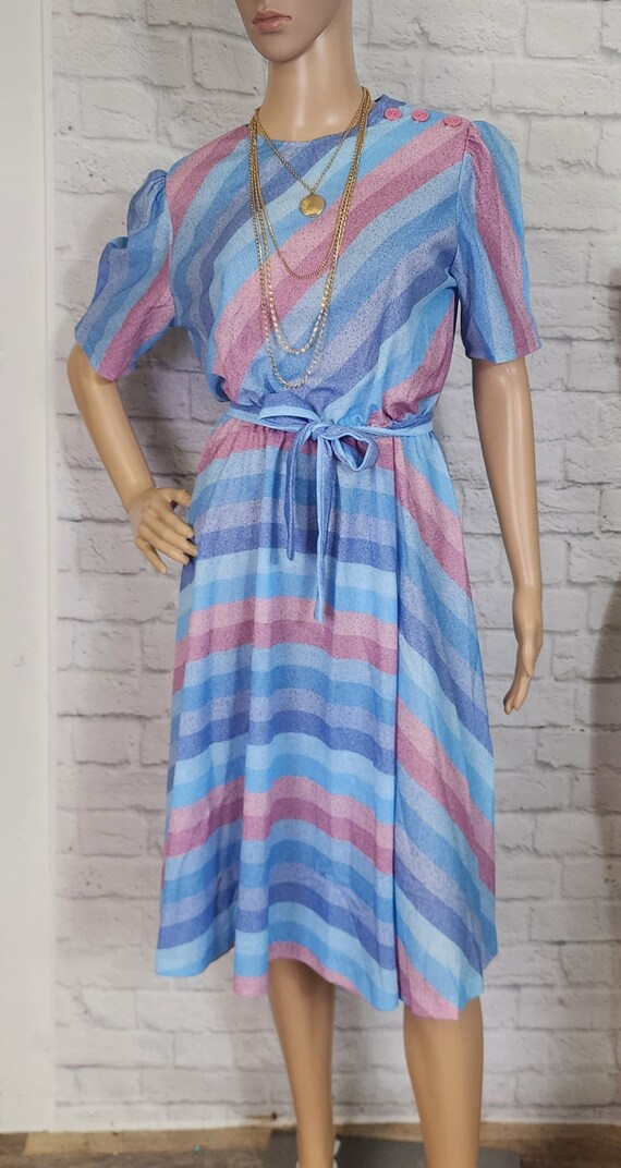 70s/80s Vintage Dress, pastel stripe, Disco Style… - image 3