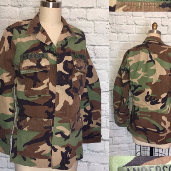 All Sizes Camo Jacket Vintage Army Marines Army Air Force Military Shirt 80s 90s Camouflage Combat Fatigues Grunge Woodland BDU Utility