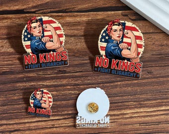 No Kings Fight Oligarchy Pinback Button Set: Resist Political Flair, No Kings Fight Oligarchy Pin