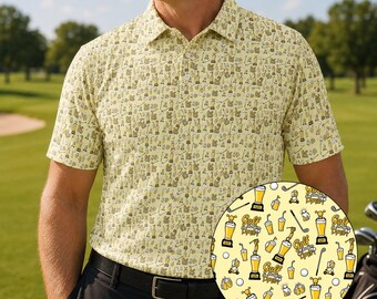 Zabawna koszulka polo do golfa, koszula golfowa w stylu Augusta, męska koszulka golfowa z motywem piwa, koszulka do picia w golfie, prezent golfowy dla taty