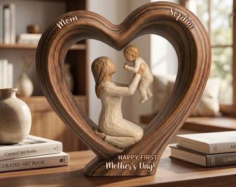 First Mother's Day Wooden Heart Block 2D flat, Personalized Mom Gift New Mom Gift 1st Mothers Day Present from Baby Keepsake, Mom and Baby