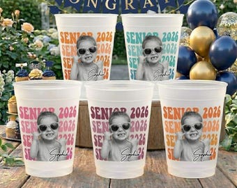 Personalized Senior Photo Frosted Cups, Photo Senior Night Cup, Grad Party Favor Cup, Graduation Drinkware Face Cup