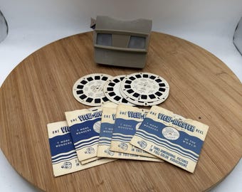 Stary model Sawyers View Master z wieloma różnymi slajdami, wyprodukowany w USA w latach 50. i 60. XX wieku