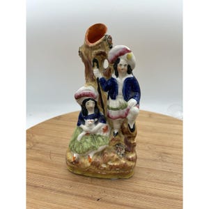 19th Century English Staffordshire Flatback Pottery Spill Vase Couple