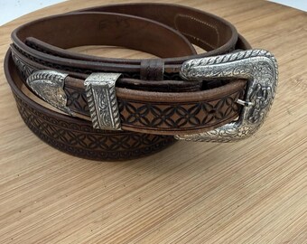 Vintage Justin-Barton Tooled Western Leather Belt Size 40 Fort Worth Tx Cowboy