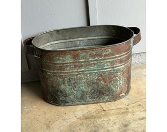 Large Antique Planter Copper Boiler Cooker Wash Tub  Handles Rustic