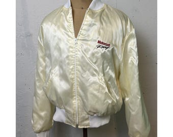 Nascar MotorCraft  Racing Satin Jacket White XL Embroidered Holloway tag 1980's