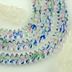 Propeller: Transparent Czech Glass Beads, Clear, Pink, Blue, Green, Approx. 8x14mm, Art Deco Jewelry Making and Craft Supplies, CG208