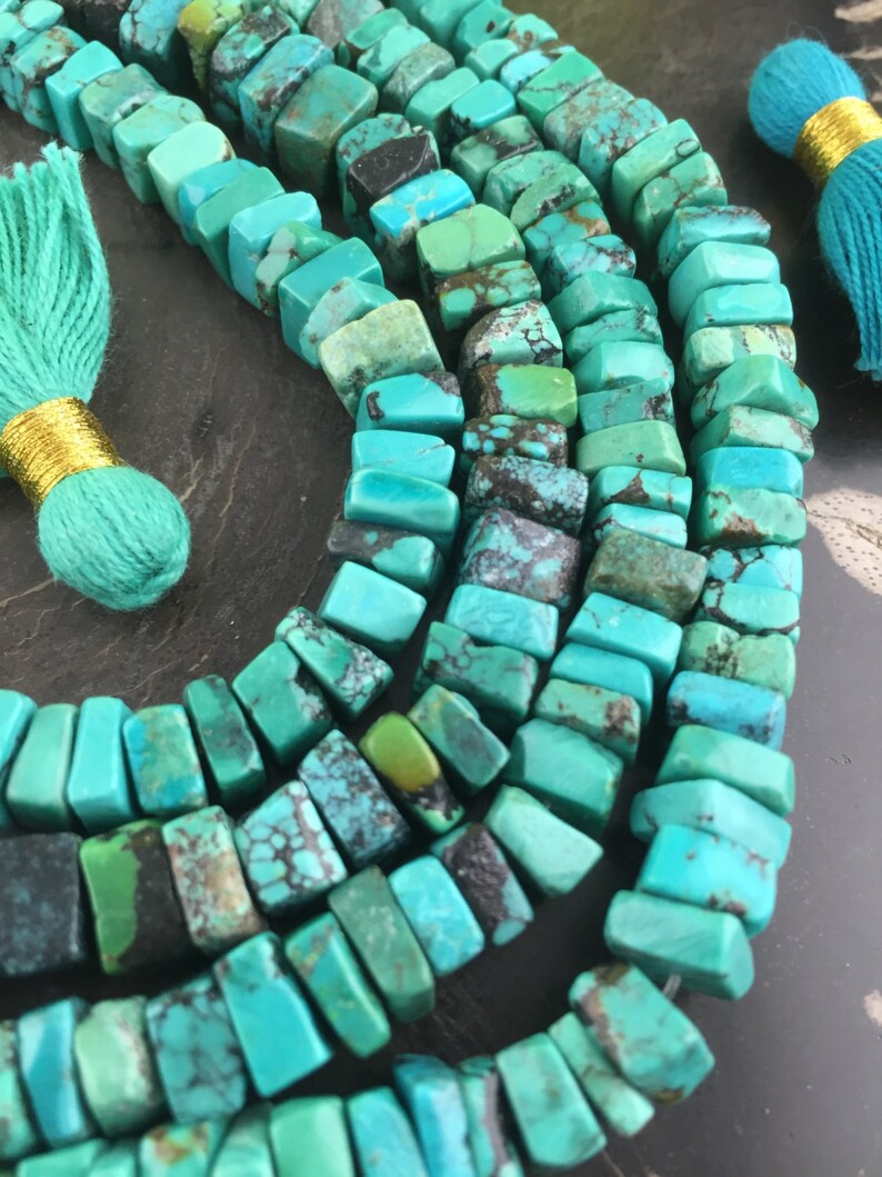 Designer Squares Natural Turquoise Beads 4x8mm Bohemian Etsy