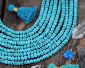 Azul celeste: contas de barril rondelle lisas turquesa estabilizadas, 3x5mm, sudoeste, nativo, suprimentos de espaçador artesanal para fabricação de joias de grife, TQ328