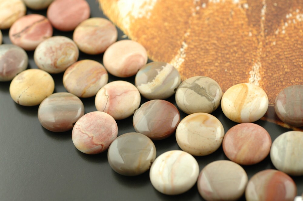 Chinese Imperial Jasper: Puffy Coin, 7x20mm / Natural, Desert, Woodland ...