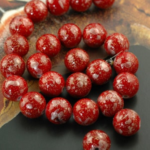 Glittery Christmas: Red/White Acrylic with Gold Glitter 20mm Round Beads / Jewelry Making, Craft Supplies / Festive Christmas, Holiday Decor