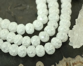 Quartzo de cristal: Rondelle facetado fraturado, 10x14mm, artesanato, suprimentos para fabricação de joias Yoga Mala, natural, aguado, contas geladas, terroso, CT210
