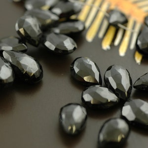 Black Spinel : Faceted briolette beads / 8.5x12mm / Silk Road, Natural, Yoga, Zen Jewelry Making, Craft Supplies