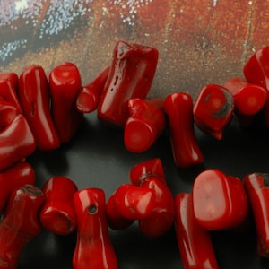 Luscious Red Organic Coral Branch Beads / Approx. 10x40mm / Fiery Bright Lipstick Red / Rich Jewelry Making, Craft Supplies