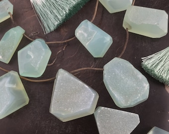 Drusa de calcedônia azul Seafoam: pingentes drusy naturais, 17x26mm, 7 pingentes, suprimento de fabricação de joias cintilantes Boho, DR315