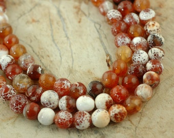 Amber Seas: Ágata de Fogo Leitoso Branco Laranja Profundo, 10mm, Qualidade de Designer Redondo Suave, Pulseira Stretch, Fornecimento de Artesanato para Fabricação de Joias, AG222