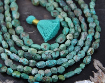 Contas de pepita facetadas turquesa: azul, natural, 8x9mm, suprimentos para fabricação de joias nativas Boho, sudoeste, náutico, Boho Yoga Mala, TQ326