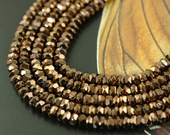 Coppertone Metálico: Contas Rondelle Facetadas de Polimento de Fogo, 3x5mm, Cor Cobre, Natural, Zen, Fabricação de Joias, Fornecimento de Artesanato, Rota da Seda, CO131