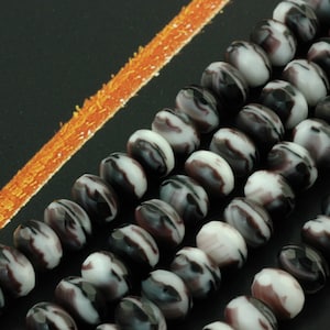 Matte Opaque Czech Glass Firepolish Rondelle Beads : Purple, Black, White Mottled Swirl, 6x8mm, Designer Jewelry Making Craft Supplies, CG73