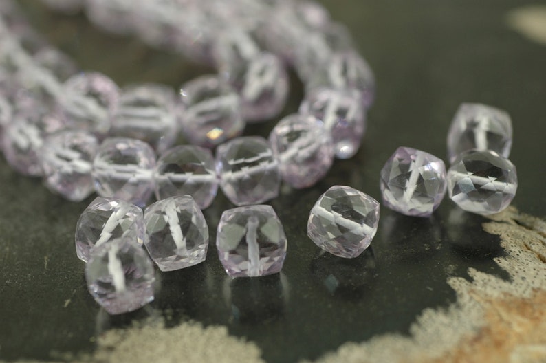 7x8mm Micro-Faceted Cube AM277 Sparkling 4 beads Designer Quality Pastel Purple Lavendar : Pink Amethyst Jewelry Making Craft Supply