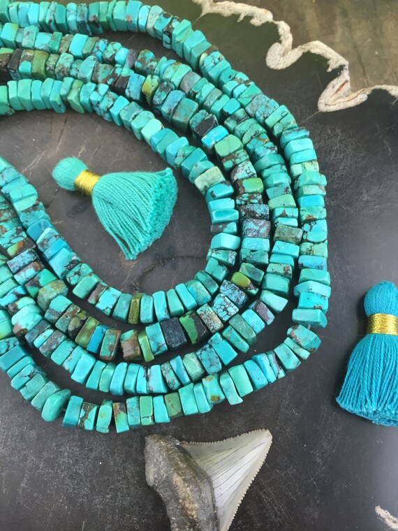 Designer Squares Natural Turquoise Beads 4x8mm Bohemian Etsy