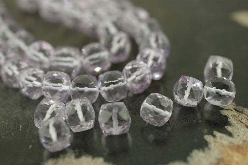 7x8mm Micro-Faceted Cube AM277 Sparkling 4 beads Designer Quality Pastel Purple Lavendar : Pink Amethyst Jewelry Making Craft Supply
