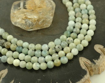 Água-marinha: Contas naturais redondas azuis aquáticas claras de 7 mm, fabricação de joias, suprimentos para artesanato, náutico, céu, azul calmante, contas de pulseira, AQ181
