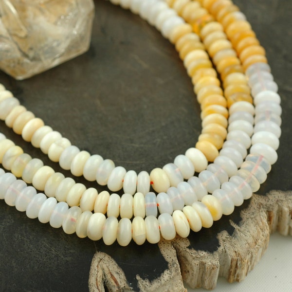 All Aglow: Australian Opal Translucent Rondelle Heishi Beads 8-10x 4mm / Natural, Milky White, Jewelry, Craft Supplies / Earthy Girl Beads