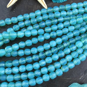 Milky Aqua Blue Faceted Round Opalite Beads : Destash Closeout, 6mm, Jewelry Making Supply, Pastel Ocean Blue, 10 strand LOT, OP301L image 3